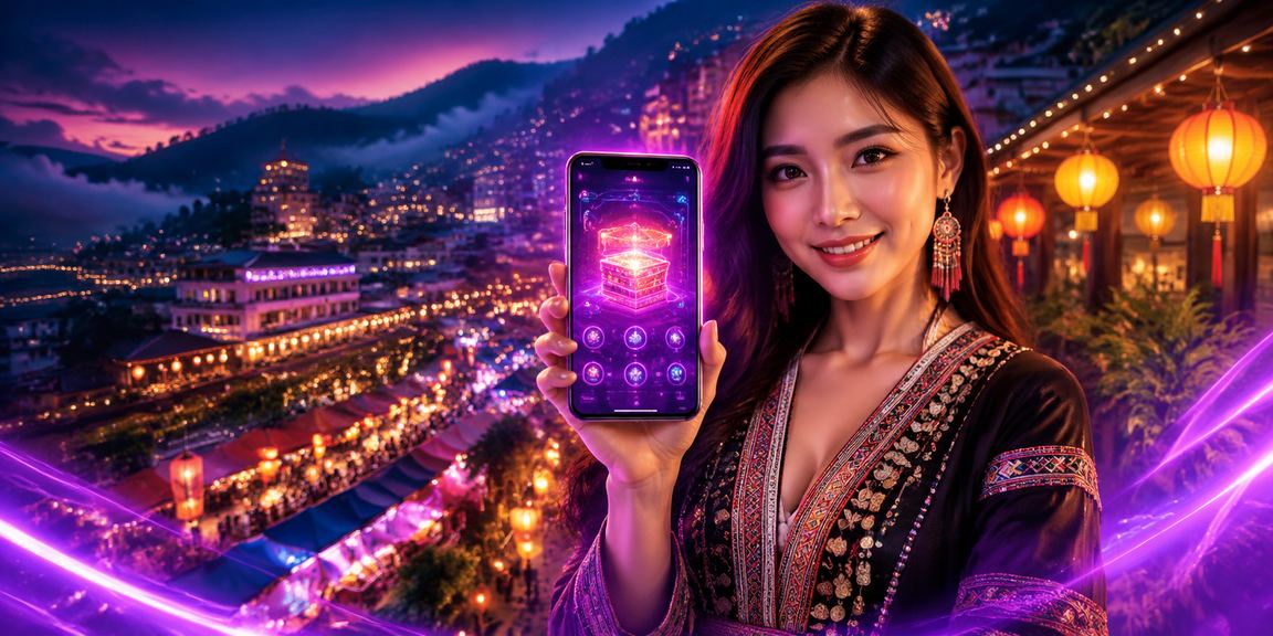 Người dùng Hội An thưởng thức game casino trực tuyến trên điện thoại giữa phố đèn lồng